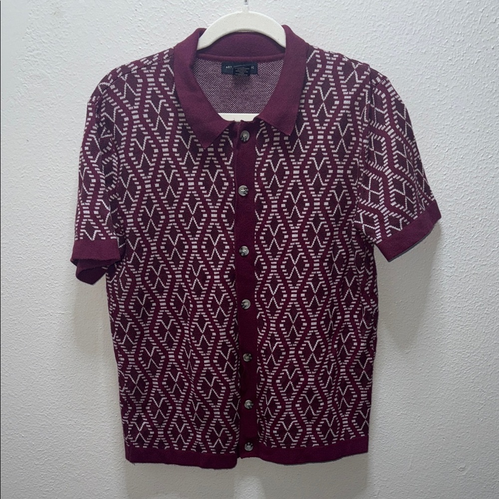 Stylish Burgundy Geometric Button Down Shirt